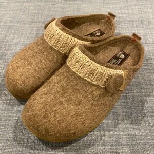 Haflinger Grizzly Wool Clogs Brown Knit Trim Slip On Shoes Womens 37 US 6-6.5